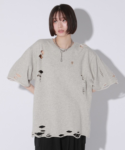 Anui（アニュイ）の「【UNISEX/3サイズ展開】プレートダメージミニウラケトップス（Tシャツ/カットソー・レディース・チャコールグレー/ライトピンク/杢グレー・SMALL/MEDIUM/LARGE）」の17枚目の写真