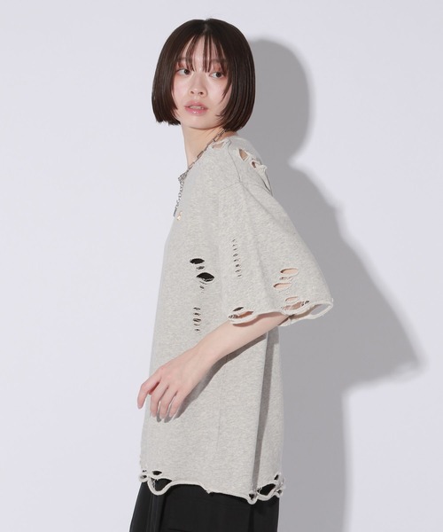 Anui（アニュイ）の「【UNISEX/3サイズ展開】プレートダメージミニウラケトップス（Tシャツ/カットソー・レディース・チャコールグレー/ライトピンク/杢グレー・SMALL/MEDIUM/LARGE）」の18枚目の写真