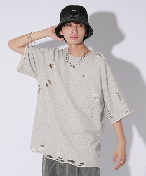 Anui（アニュイ）の「【UNISEX/3サイズ展開】プレートダメージミニウラケトップス（Tシャツ/カットソー・レディース・チャコールグレー/ライトピンク/杢グレー・SMALL/MEDIUM/LARGE）」の20枚目の写真