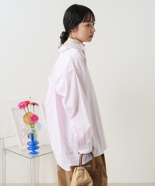 FREAK'S STORE（フリークスストア）の「ワンポイントハート刺繍 ストライプシャツ（シャツ/ブラウス・レディース・ブラウン/サックスブルー/ピンク・ﾌﾘ-）」の17枚目の写真