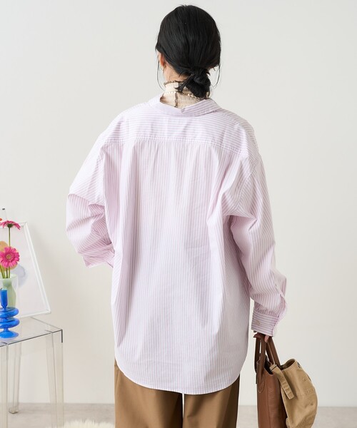 ブラウス シャツ ワンポイント刺繍/ルーズストライプシャツ レディース classicalelf ブラウス シャツ Happyストライプ！ワンポイント