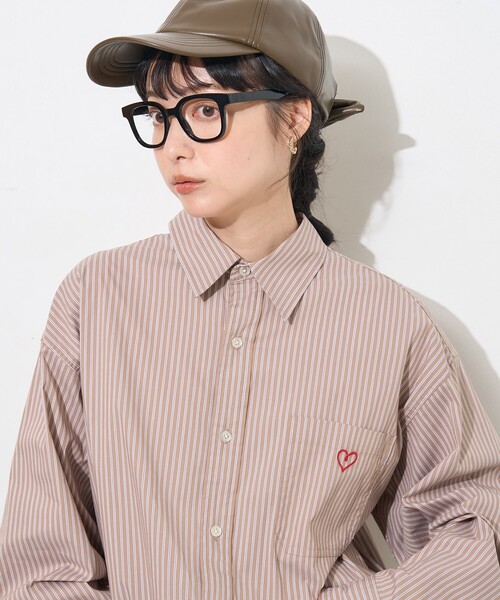 FREAK'S STORE（フリークスストア）の「ワンポイントハート刺繍 ストライプシャツ（シャツ/ブラウス・レディース・ブラウン/サックスブルー/ピンク・ﾌﾘ-）」の14枚目の写真