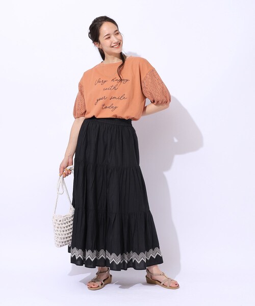 Cutie Blonde（キューティーブロンド）の「◆【晩夏まで活躍／5分袖】お袖レース　ロゴプリントトップス（Tシャツ/カットソー・レディース・ホワイト系/ブラック/ライトオレンジ系・02/03）」の14枚目の写真