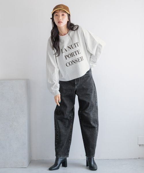 LOWRYS FARM（ローリーズファーム）の「ショートプリントＬＳ　133781（Tシャツ/カットソー・レディース・ブラック/オフホワイト/グレー・FREE）」の5枚目の写真