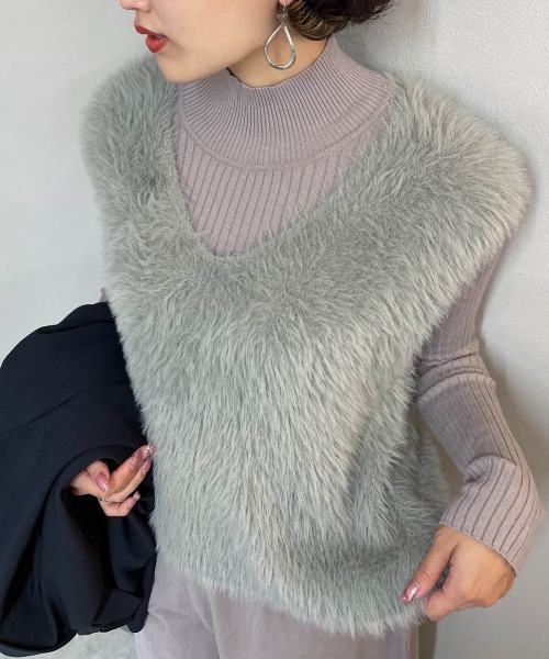 ketty cherie（ケティシェリー）の「シャギーベストxリブ切り替えワンピース≪手洗い可能≫（ワンピース・レディース・グレー/ブラック・M）」の9枚目の写真