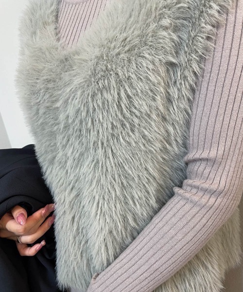 ketty cherie（ケティシェリー）の「シャギーベストxリブ切り替えワンピース≪手洗い可能≫（ワンピース・レディース・グレー/ブラック・M）」の12枚目の写真