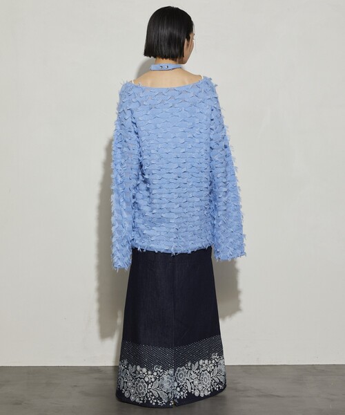 Firsthand（ファーストハンド）の「Firsthand/ファーストハンド カットフリンジチョーカー付きニット（ニット/セーター・レディース・サックスブルー/ブラック/ホワイト・ﾌﾘ-）」の9枚目の写真