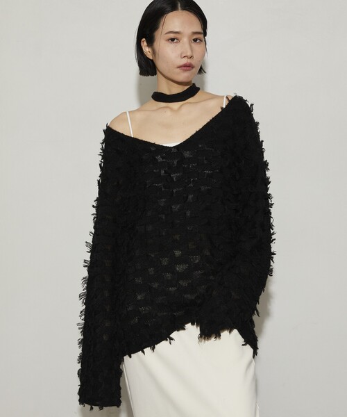 Firsthand（ファーストハンド）の「Firsthand/ファーストハンド カットフリンジチョーカー付きニット（ニット/セーター・レディース・サックスブルー/ブラック/ホワイト・ﾌﾘ-）」の12枚目の写真