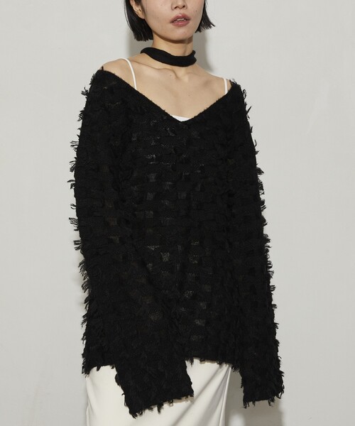 Firsthand（ファーストハンド）の「Firsthand/ファーストハンド カットフリンジチョーカー付きニット（ニット/セーター・レディース・サックスブルー/ブラック/ホワイト・ﾌﾘ-）」の15枚目の写真