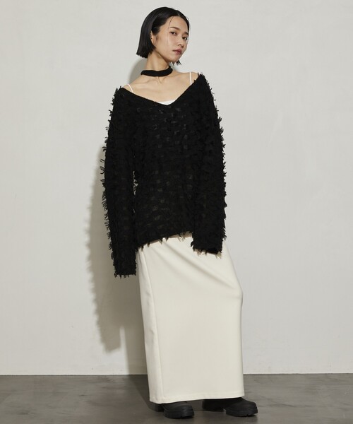 Firsthand（ファーストハンド）の「Firsthand/ファーストハンド カットフリンジチョーカー付きニット（ニット/セーター・レディース・サックスブルー/ブラック/ホワイト・ﾌﾘ-）」の21枚目の写真