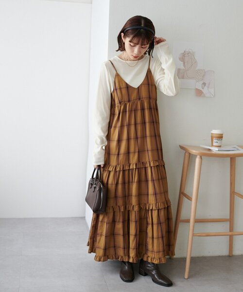 DISCOAT(ディスコート)の「【WEB限定】チェックティアードキャミワンピ(ワンピース・レディース・ネイビー/キャメル・FREE)」の16枚目の写真