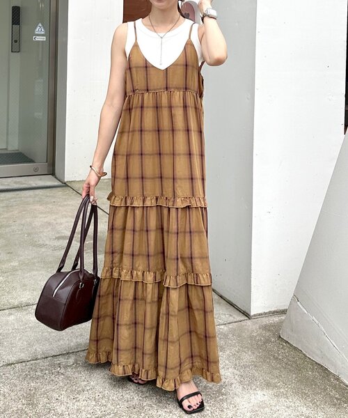 DISCOAT(ディスコート)の「【WEB限定】チェックティアードキャミワンピ(ワンピース・レディース・ネイビー/キャメル・FREE)」の20枚目の写真