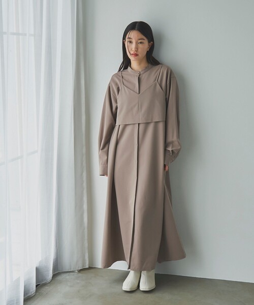 RONEL(ロネル)の「レイヤードシャツワンピース(ワンピース・レディース・ブラック/ベージュ・S/M)」の2枚目の写真