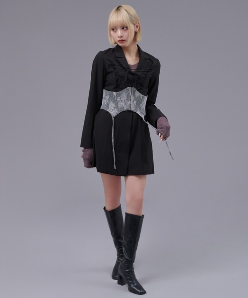 極美品★エリザベッタフランキ コルセット風ジャケット レース編み上げ ライダース セール】Lace corset Jacket one-piece / レースコルセット