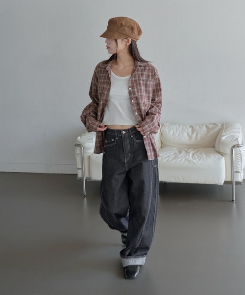 UNE MANSION(ユヌマンション)の「デイリーチェックオーバーサイズシャツ(シャツ/ブラウス・レディース・レッド/ブラック/ブラウン・FREE)」の16枚目の写真