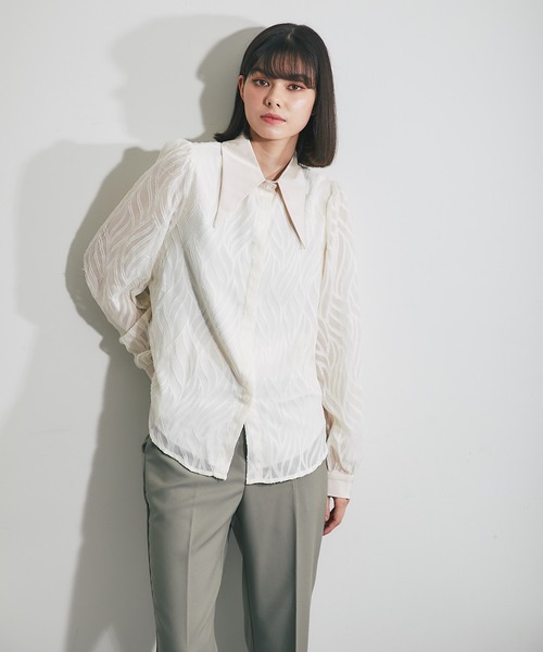 SMILE ORCHID(スマイルオーキッド)の「ワイドカラーブラウス(シャツ/ブラウス・レディース・ブラック/アイボリー・M)」の3枚目の写真