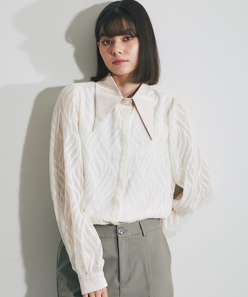 SMILE ORCHID(スマイルオーキッド)の「ワイドカラーブラウス(シャツ/ブラウス・レディース・ブラック/アイボリー・M)」の12枚目の写真