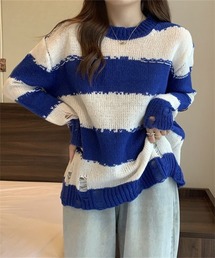 ダメージボーダー柄ニット