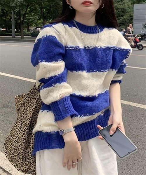 FREE STYLISTS(フリー スタイリスト)の「ダメージボーダー柄ニット(ニット/セーター・レディース・ホワイト/ブルー/ブラック・FREE)」の21枚目の写真