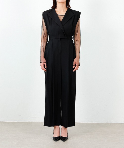 シアートップス スタンドアウトカラー オールインワン パンツドレス シアートップス スタンドアウトカラー オールインワン パンツドレス