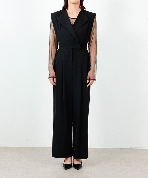 シアートップス スタンドアウトカラー オールインワン パンツドレス