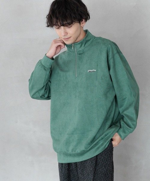 RAGEBLUE（レイジブルー）の「カットスウェード/ワンポイント刺繍ハーフジップ（スウェット・メンズ・グレー/ブルー/ホワイト/グリーン・SMALL/MEDIUM/LARGE）」の5枚目の写真