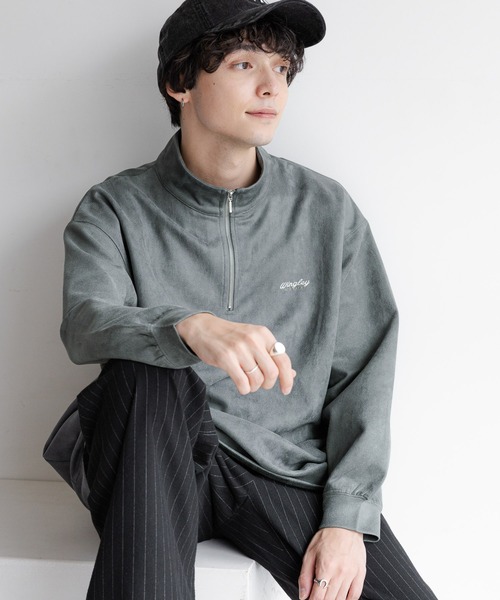 RAGEBLUE（レイジブルー）の「カットスウェード/ワンポイント刺繍ハーフジップ（スウェット・メンズ・グレー/ブルー/ホワイト/グリーン・SMALL/MEDIUM/LARGE）」の14枚目の写真