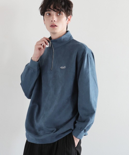 セール】カットスウェード/ワンポイント刺繍ハーフジップ（スウェット
