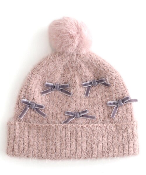 apres les cours(アプレレクール)の「ベロアリボンベビーニット帽(ニットキャップ/ビーニー・キッズ・アイボリー/ピンク・46/48)」の8枚目の写真
