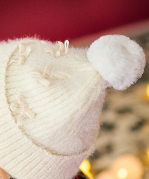 apres les cours(アプレレクール)の「ベロアリボンベビーニット帽(ニットキャップ/ビーニー・キッズ・アイボリー/ピンク・46/48)」の12枚目の写真