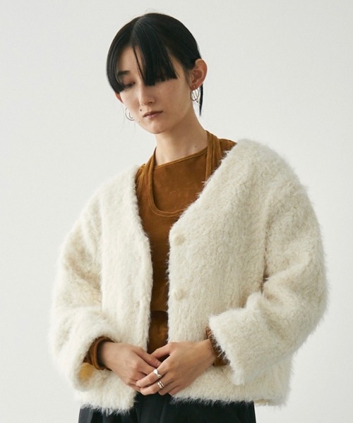 シャギーボアフロントボタンジャケット（ノーカラージャケット）｜Lutim by u（ルチバイユー）