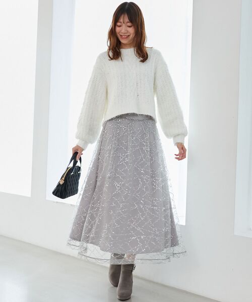 MAJESTIC LEGON（マジェスティックレゴン）の「スパンコールチュールレースアップスカート（スカート・レディース・ホワイト系その他2/ブラック系その他/グレー系その他・SMALL/MEDIUM）」の3枚目の写真