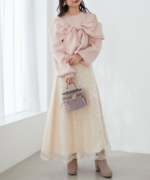 MAJESTIC LEGON（マジェスティックレゴン）の「スパンコールチュールレースアップスカート（スカート・レディース・ホワイト系その他2/ブラック系その他/グレー系その他・SMALL/MEDIUM）」の5枚目の写真