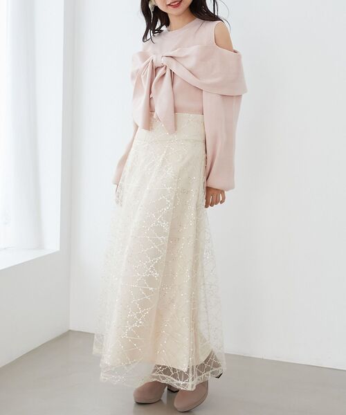 MAJESTIC LEGON（マジェスティックレゴン）の「スパンコールチュールレースアップスカート（スカート・レディース・ホワイト系その他2/ブラック系その他/グレー系その他・SMALL/MEDIUM）」の6枚目の写真