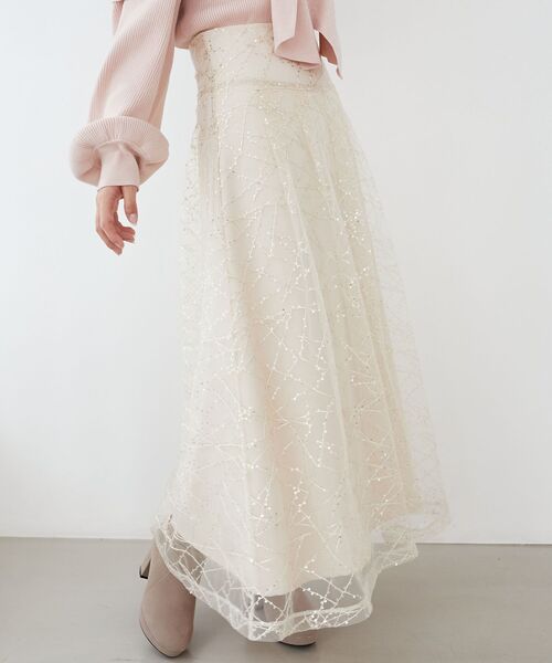 MAJESTIC LEGON（マジェスティックレゴン）の「スパンコールチュールレースアップスカート（スカート・レディース・ホワイト系その他2/ブラック系その他/グレー系その他・SMALL/MEDIUM）」の8枚目の写真