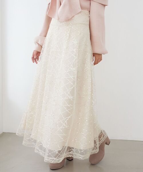 MAJESTIC LEGON（マジェスティックレゴン）の「スパンコールチュールレースアップスカート（スカート・レディース・ホワイト系その他2/ブラック系その他/グレー系その他・SMALL/MEDIUM）」の9枚目の写真