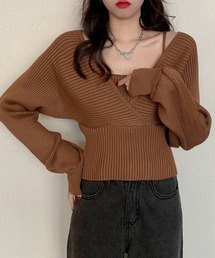 ニットトップス レイヤード風 韓国風