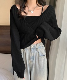 ニットトップス レイヤード風 韓国風