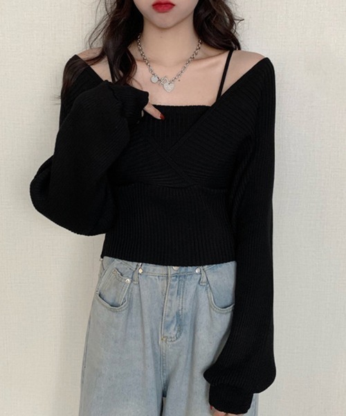 Miniministore(ミニミニストア)の「ニットトップス レイヤード風 韓国風(ニット/セーター・レディース・ワインレッド/ブラック/ホワイト/ブラウン/ピンク・FREE)」の9枚目の写真