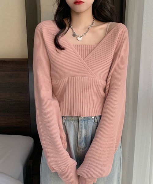 Miniministore(ミニミニストア)の「ニットトップス レイヤード風 韓国風(ニット/セーター・レディース・ワインレッド/ブラック/ホワイト/ブラウン/ピンク・FREE)」の13枚目の写真