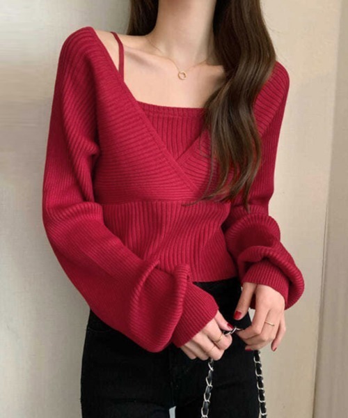 Miniministore(ミニミニストア)の「ニットトップス レイヤード風 韓国風(ニット/セーター・レディース・ワインレッド/ブラック/ホワイト/ブラウン/ピンク・FREE)」の17枚目の写真