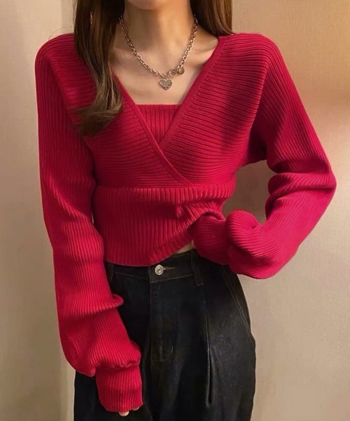Miniministore(ミニミニストア)の「ニットトップス レイヤード風 韓国風(ニット/セーター・レディース・ワインレッド/ブラック/ホワイト/ブラウン/ピンク・FREE)」の18枚目の写真