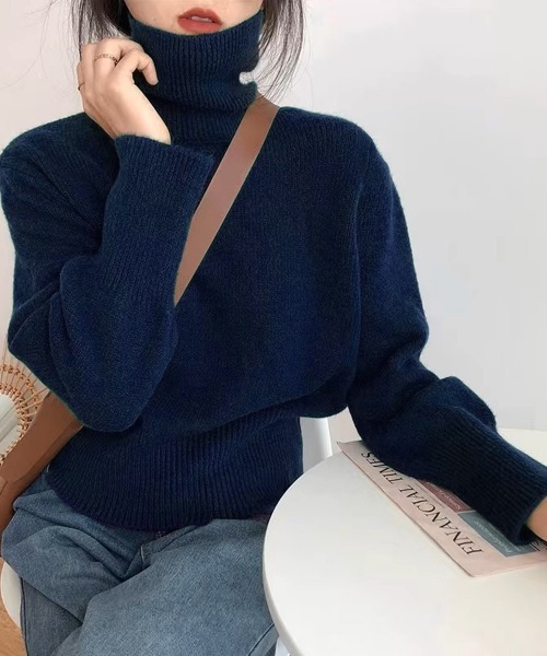 Miniministore(ミニミニストア)の「タートルネックニットトップス レディース(ニット/セーター・レディース・カーキブラウン/グレー/ライトベージュ/ダークベージュ/ネイビー・FREE)」の5枚目の写真