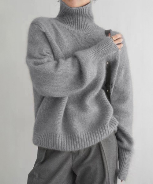Miniministore(ミニミニストア)の「タートルネックニットトップス レディース(ニット/セーター・レディース・カーキブラウン/グレー/ライトベージュ/ダークベージュ/ネイビー・FREE)」の2枚目の写真