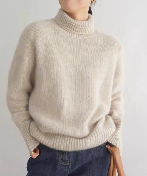 Miniministore(ミニミニストア)の「タートルネックニットトップス レディース(ニット/セーター・レディース・カーキブラウン/グレー/ライトベージュ/ダークベージュ/ネイビー・FREE)」の3枚目の写真