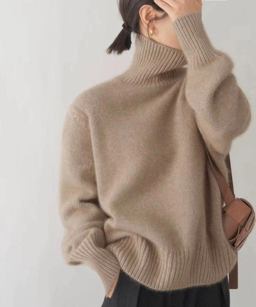 Miniministore(ミニミニストア)の「タートルネックニットトップス レディース(ニット/セーター・レディース・カーキブラウン/グレー/ライトベージュ/ダークベージュ/ネイビー・FREE)」の4枚目の写真