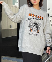 【spiritoso】GIFT DAY ガールデザインプリント 裏毛スウェット