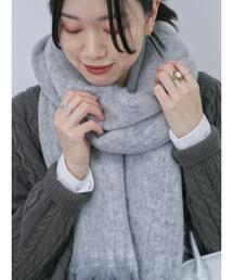 Samansa Mos2 blue | ボリュームフリンジマフラー(ストール/ショール)