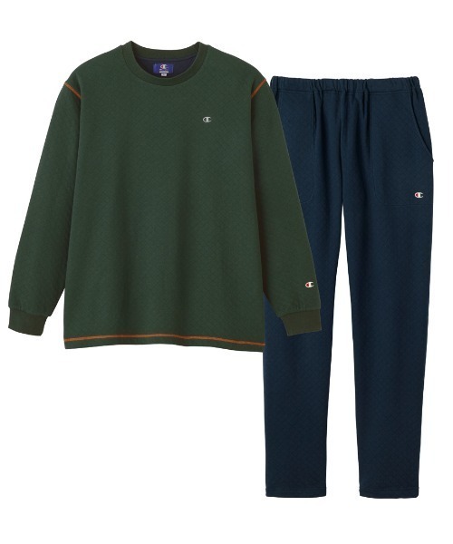 Champion/チャンピオン ルームウェア 長袖長パンツ 表裏綿100％ダイヤキルト（ルームウェア/パジャマ）｜Champion（チャンピオン）