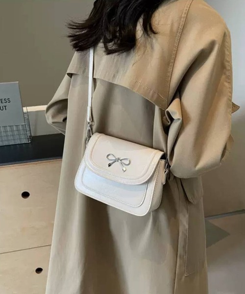 アイボリーリボン付きショルダーバッグ aimoha（アイモハ） ショルダーバッグ バッグ レース＆リボンデコミニ